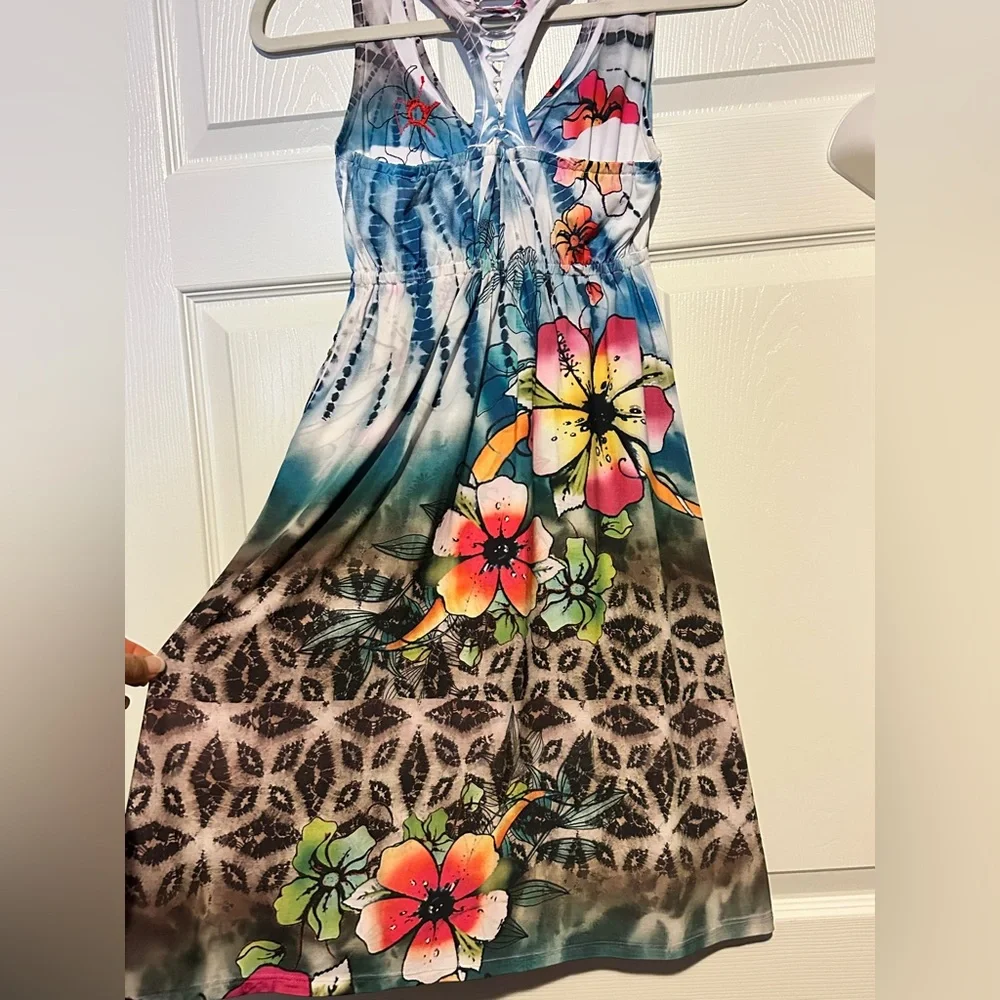 Spy Zone Exchange XS Blue floral beach tank Floral Sleeveless Dress Multicolor - Picture 5 of 8